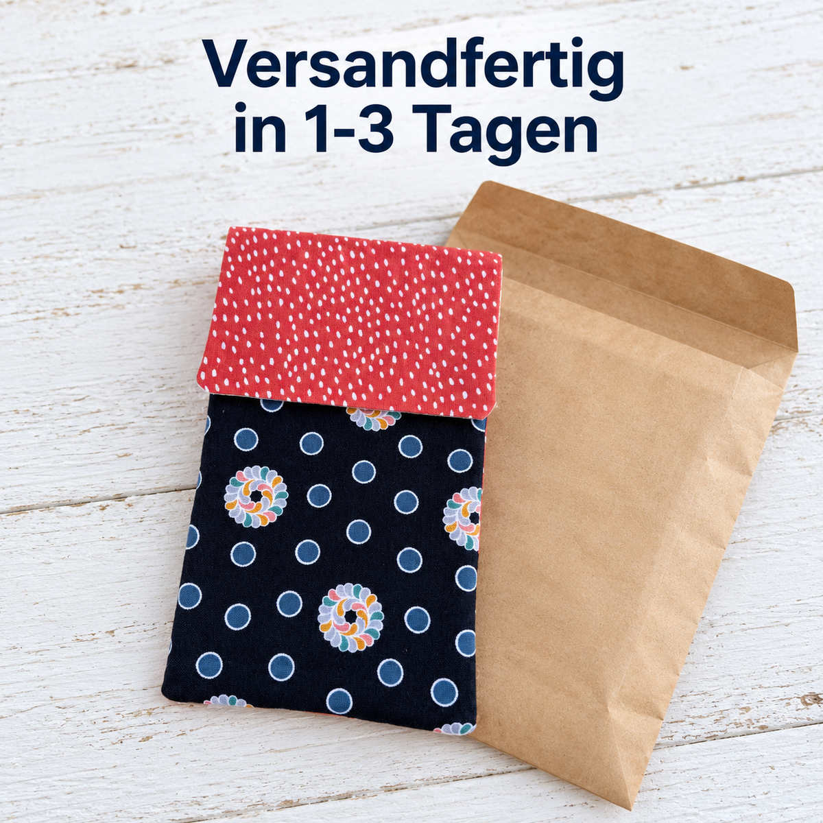 Handytasche aus Stoff mit Blumenmuster – gepolstert, 9 × 16 cm