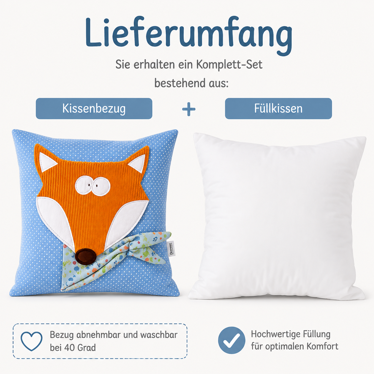 Reisekissen für Kinder – Kissen Fuchs 30x30 cm