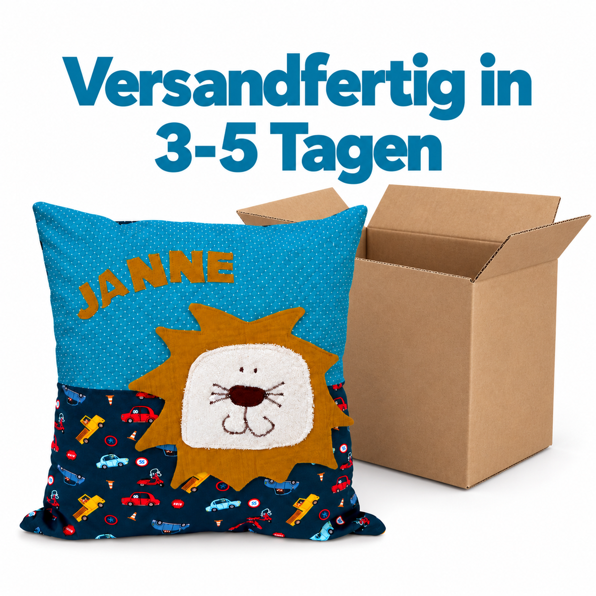Personalisiertes Kinderkissen Löwe mit Namen – 40 × 40 cm