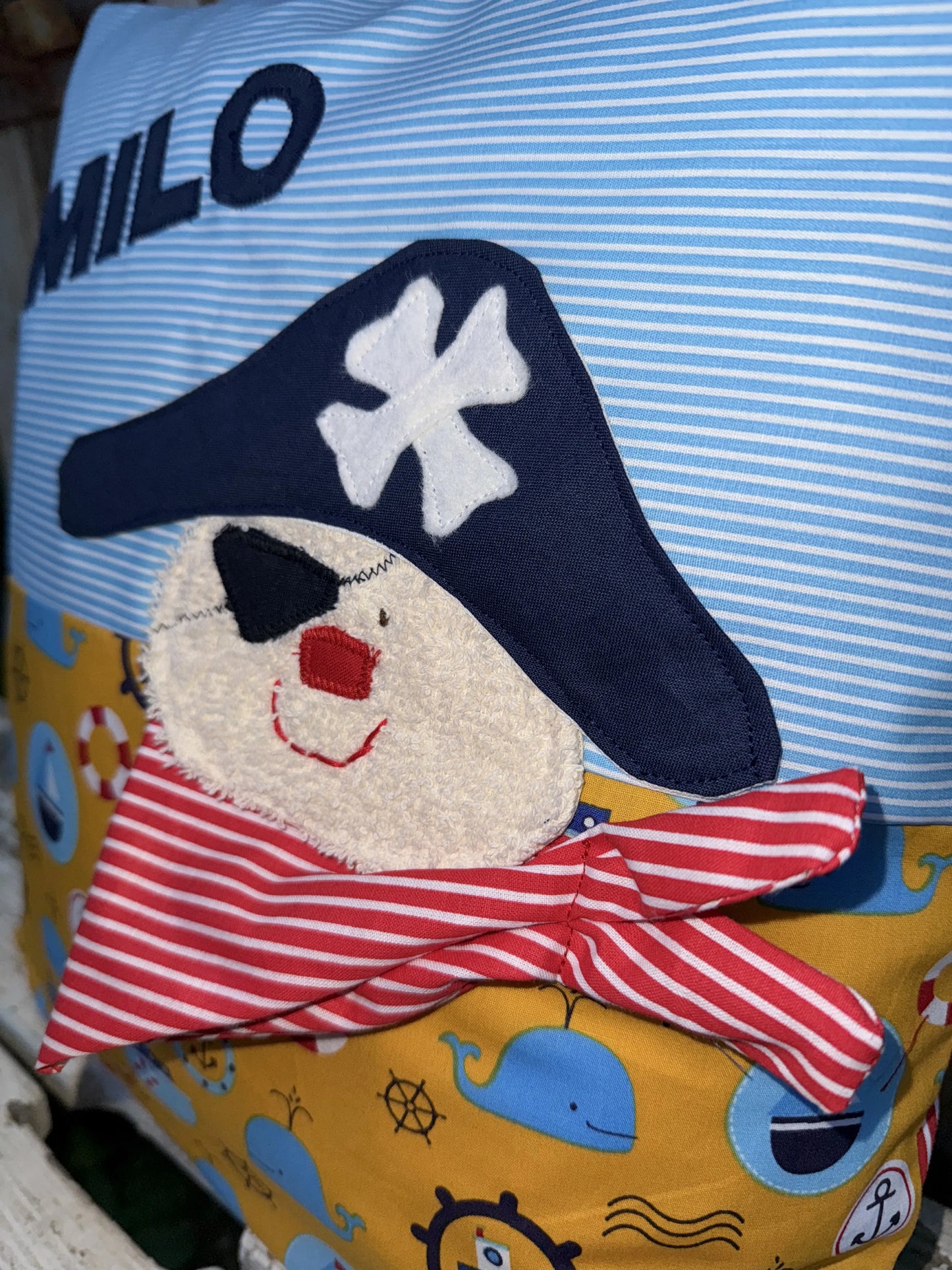 Geschenkset Pirat – Kissen & Wetbag personalisiert, Handmade