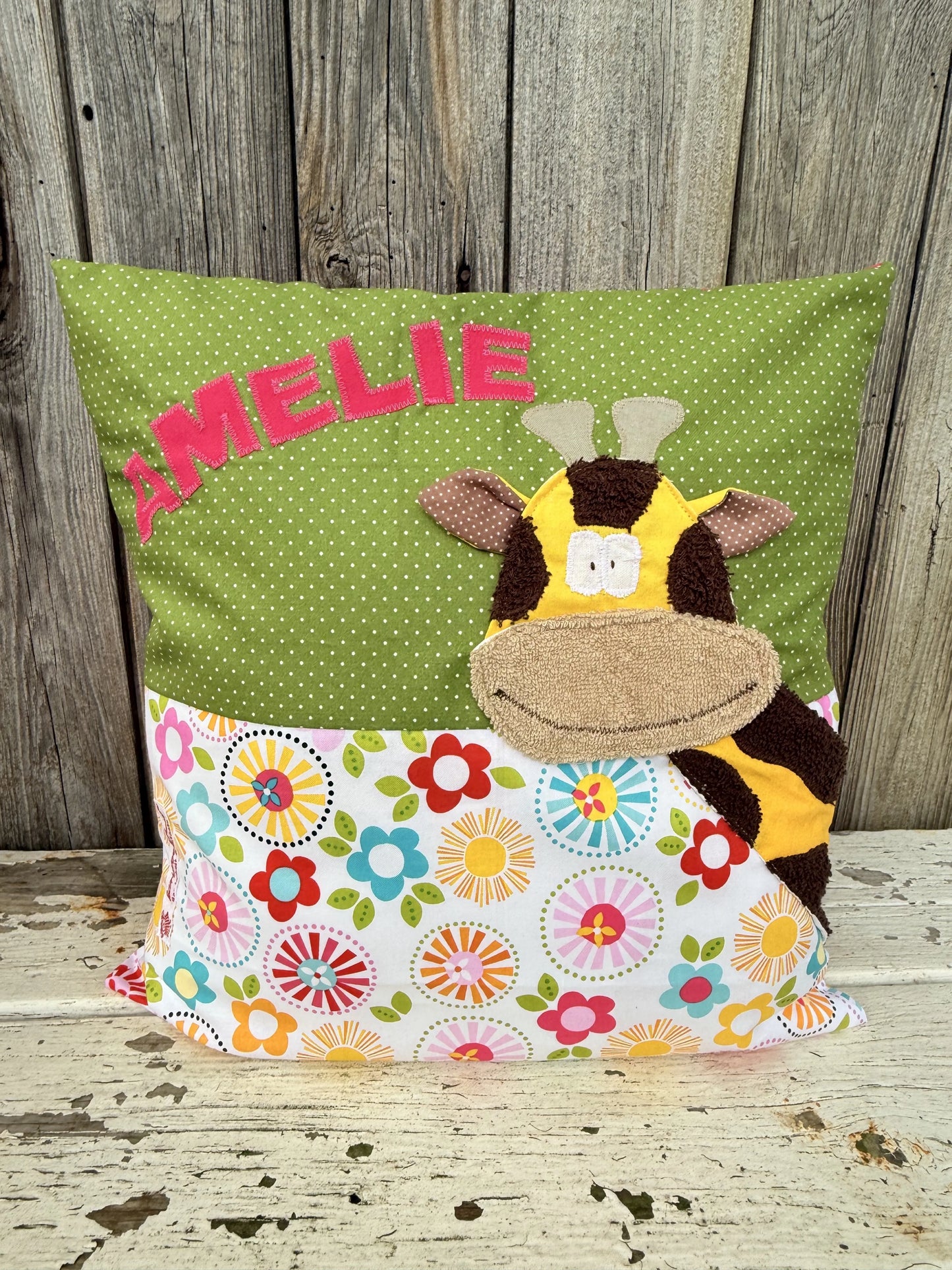 Geschenkset Giraffe – Kissen & Wetbag personalisiert, Handmade
