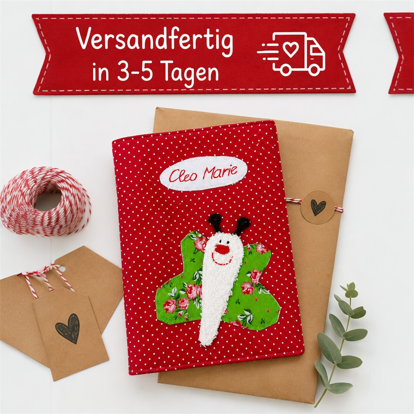 Handgemachte U-Heft-Hülle “Schmetterling” – personalisierbar & farbenfroh