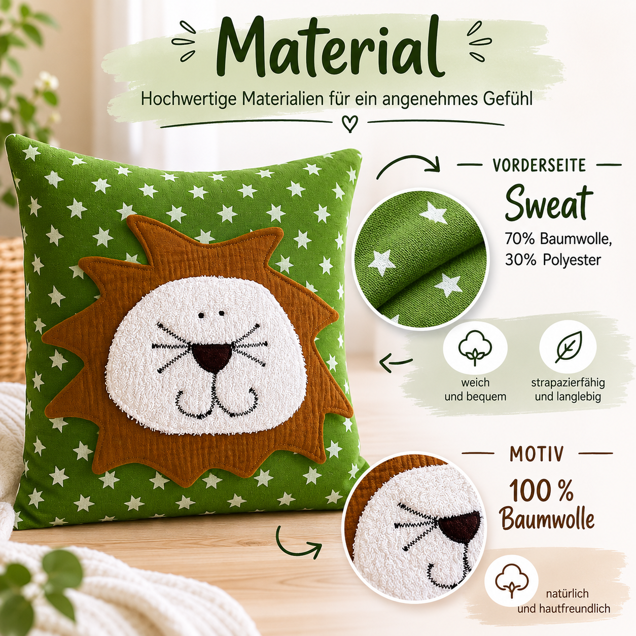 Reisekissen Löwe für Kinder 30x30 cm – Kuschelkissen für Auto, Urlaub & Kinderwagen