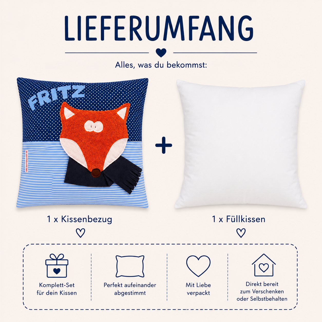 Personalisiertes Fuchskissen mit Namen | Weihnachtsgeschenke für Jungs