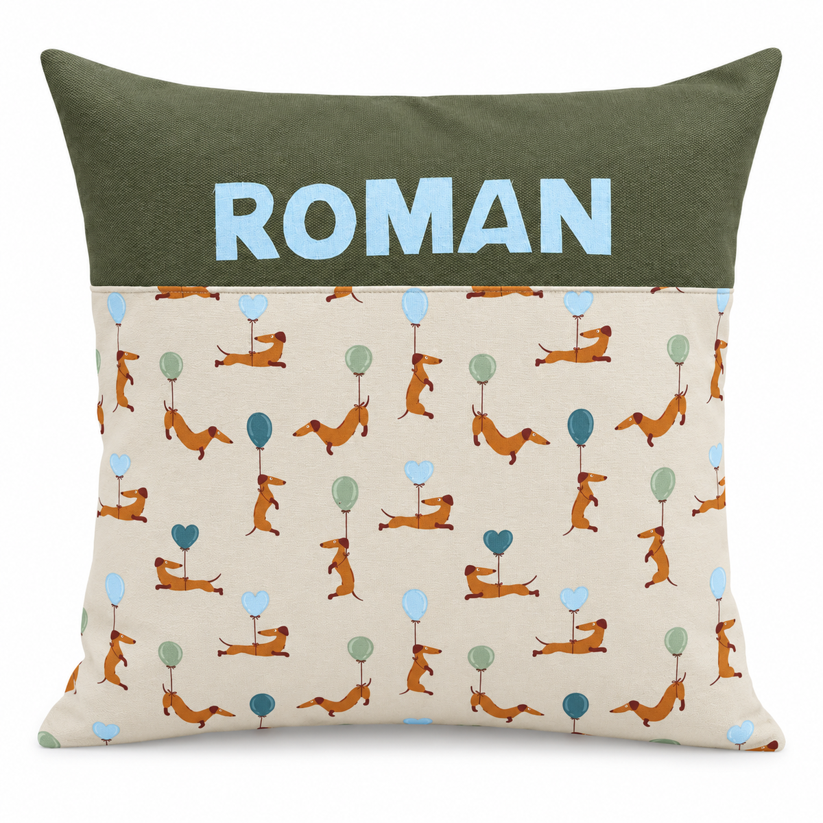 Dackelkissen mit Namen – personalisiertes Kinderkissen 40 × 40 cm