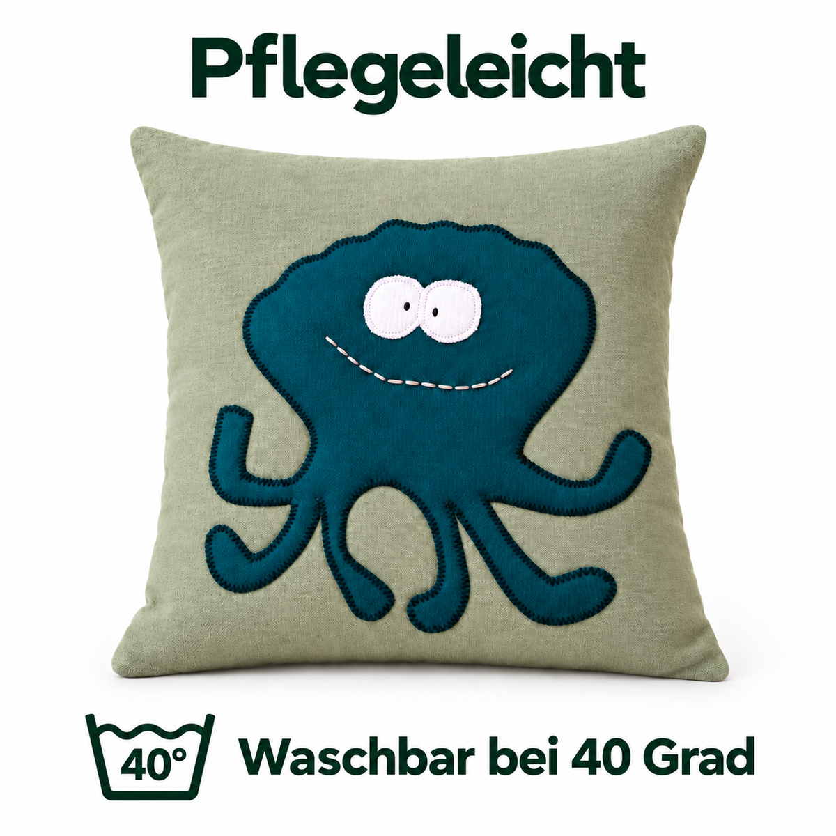 Reisekissen Tintenfisch 30 × 30 cm – Salbei & Petrol