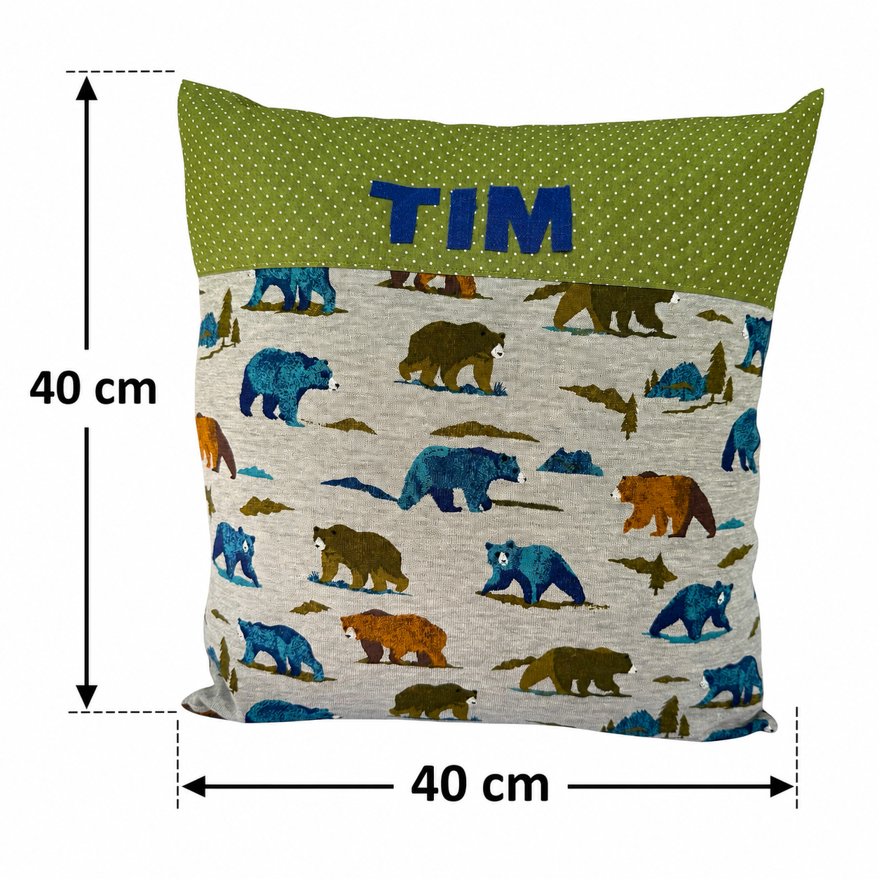 Kissen mit Namen Bären | Personalisiertes Kinderkissen 40x40 cm | Geschenk für Jungen