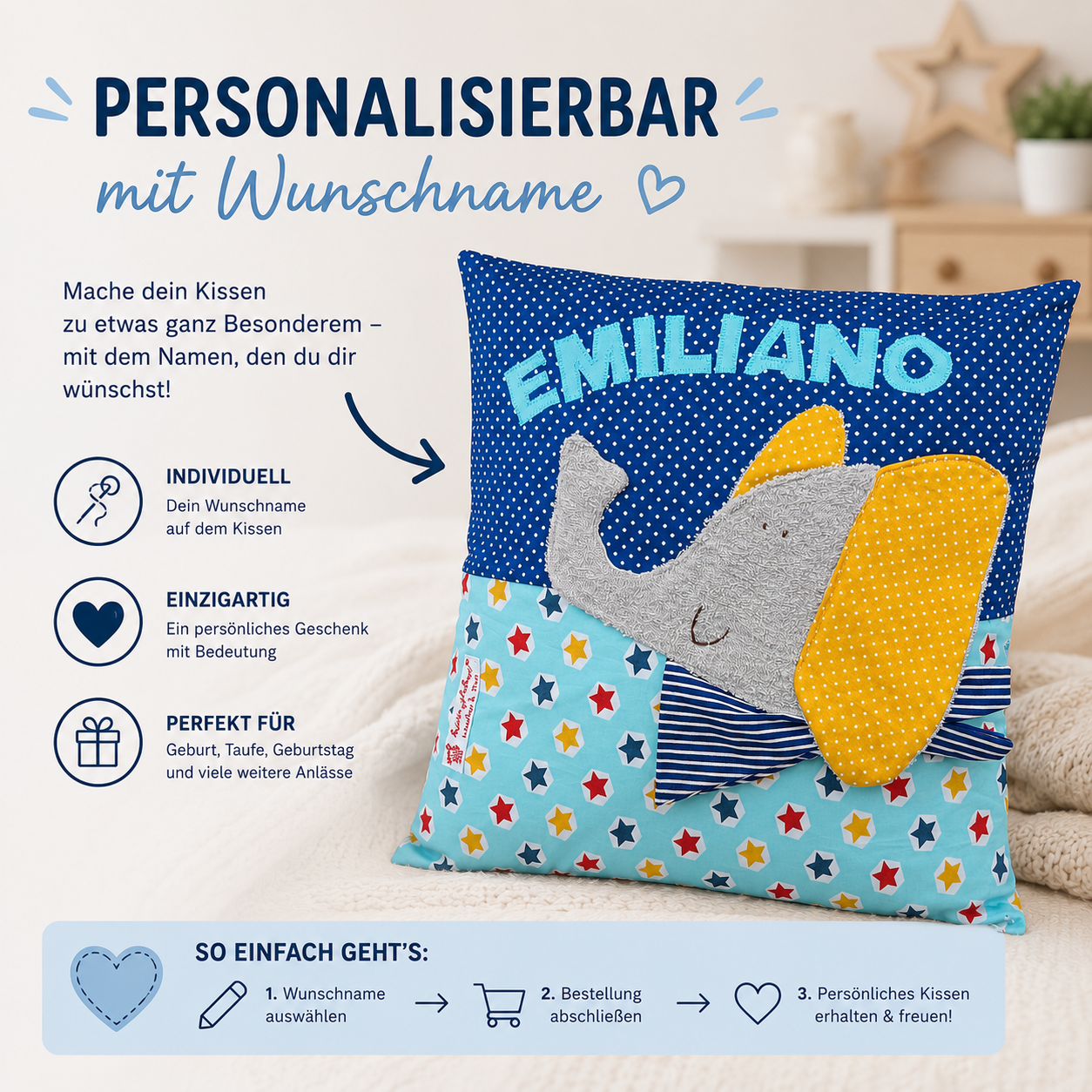 Kissen Elefant türkis