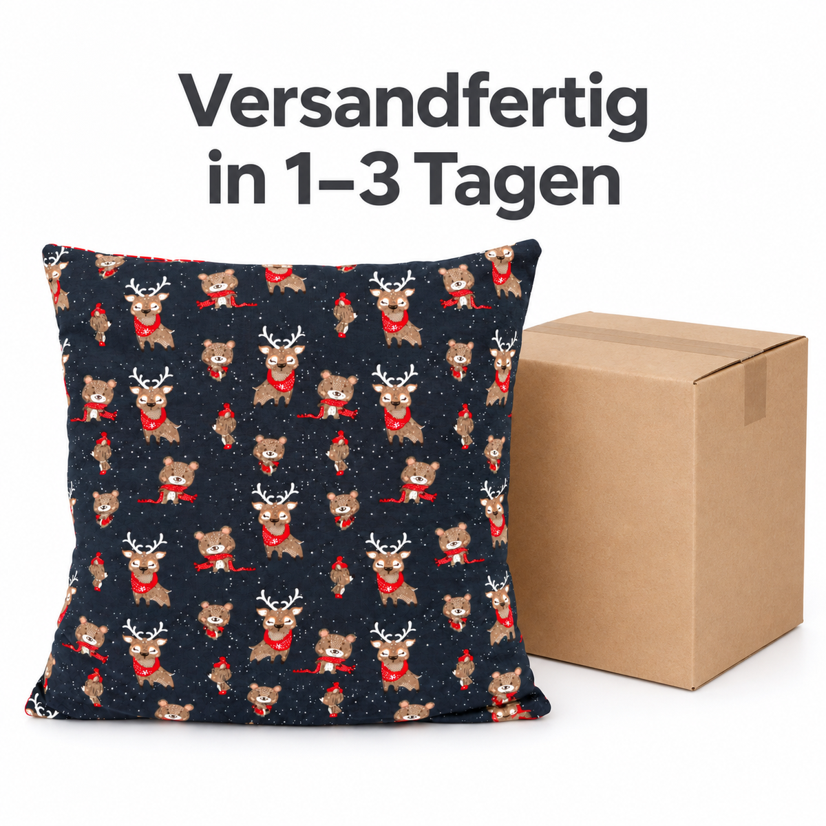 Weihnachtskissen für Kinder 40 × 40 cm – Bär & Rentier