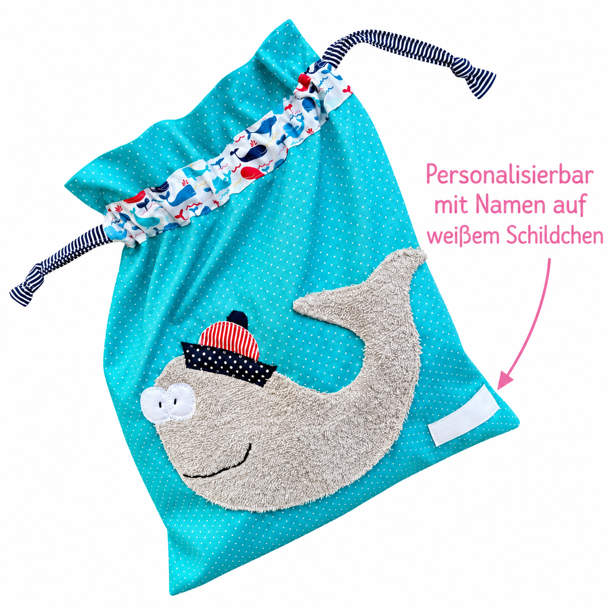 Wetbag mit Wal für Kinder – personalisierbare Nasstasche 33 × 37 cm