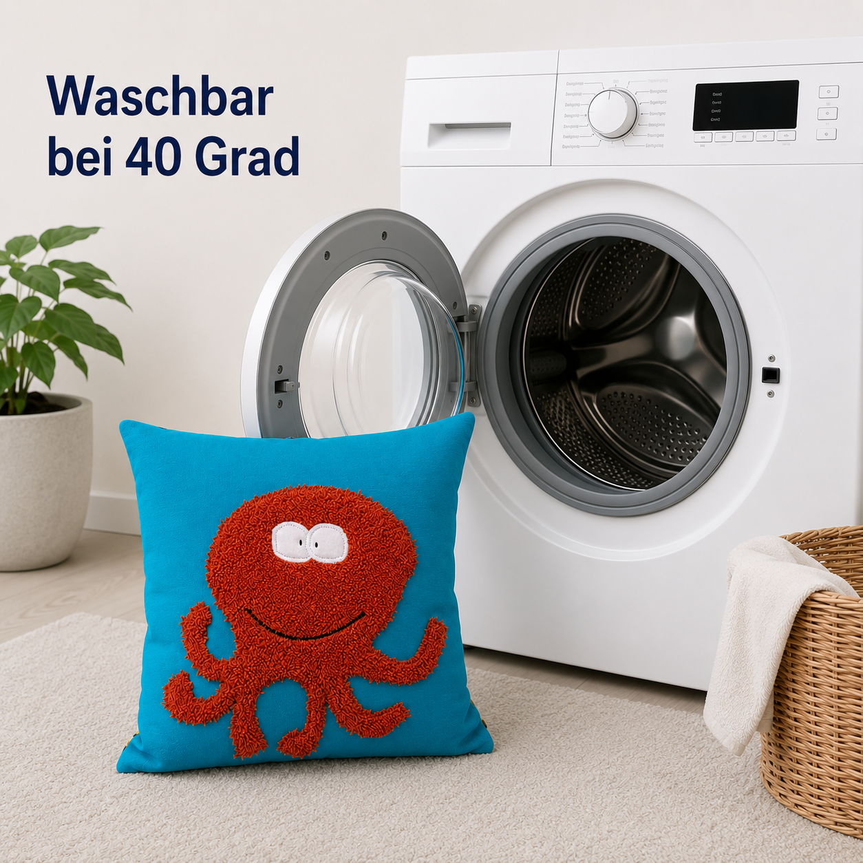 Reisekissen Tintenfisch 30x30 cm – Handgenähtes Kinderkissen für Auto, Urlaub & Ausflüge