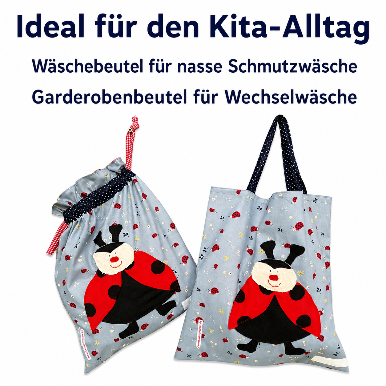 Wetbagset Mädchen Marienkäfer – Nasstasche & Garderobenbeutel personalisiert