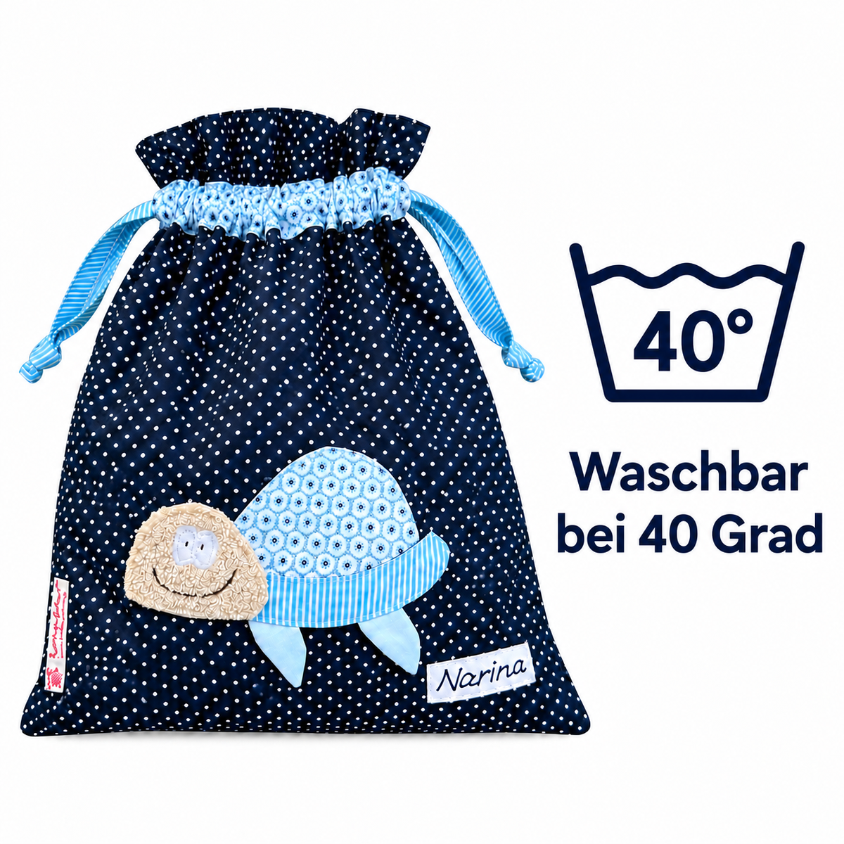 Personalisierte Nasstasche mit Schildkröte – Wetbag in Blau