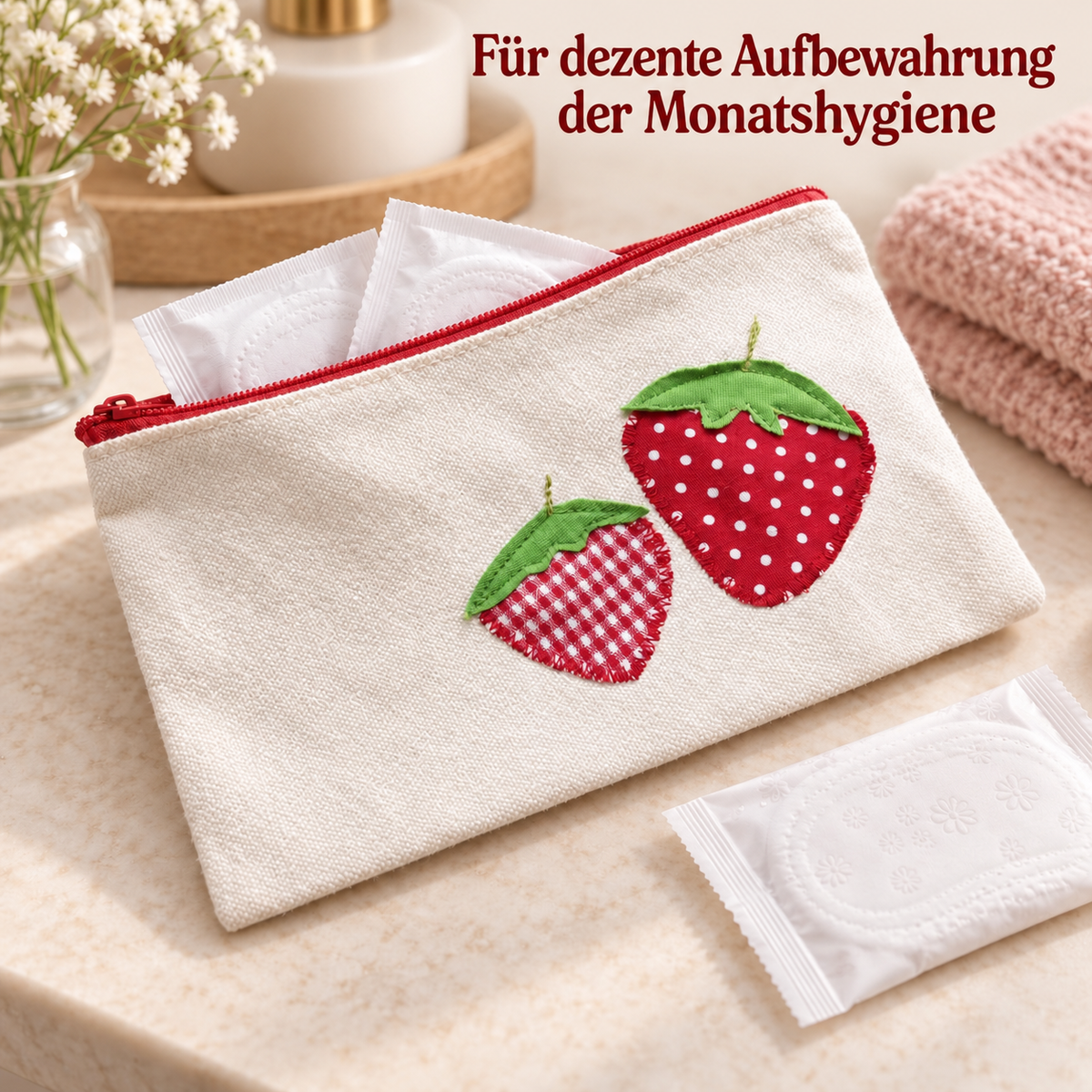 Kleine Kosmetiktasche mit Erdbeeren