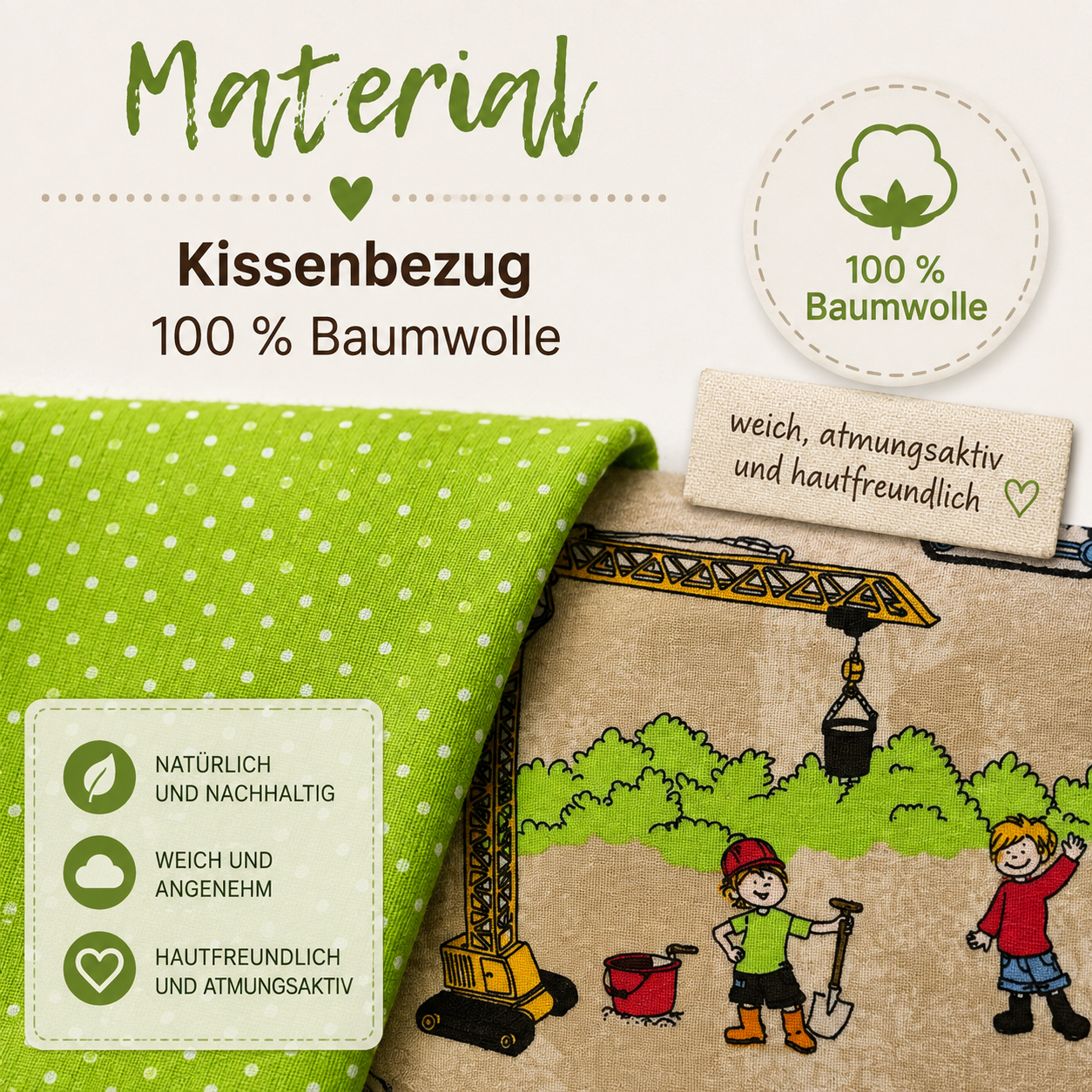 Kissen Bagger mit Name – Personalisiertes Baustellenkissen für Kinder