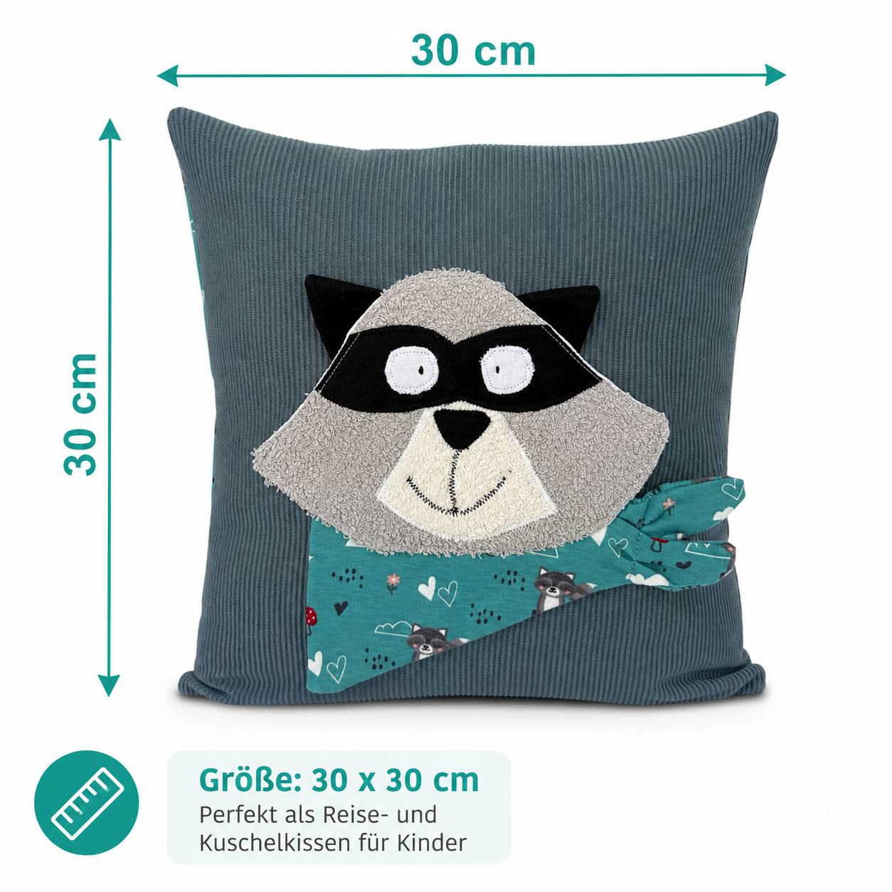 Reisekissen für Kinder Waschbär | Kissen 30x30 | Geschenk für Kindergartenstart