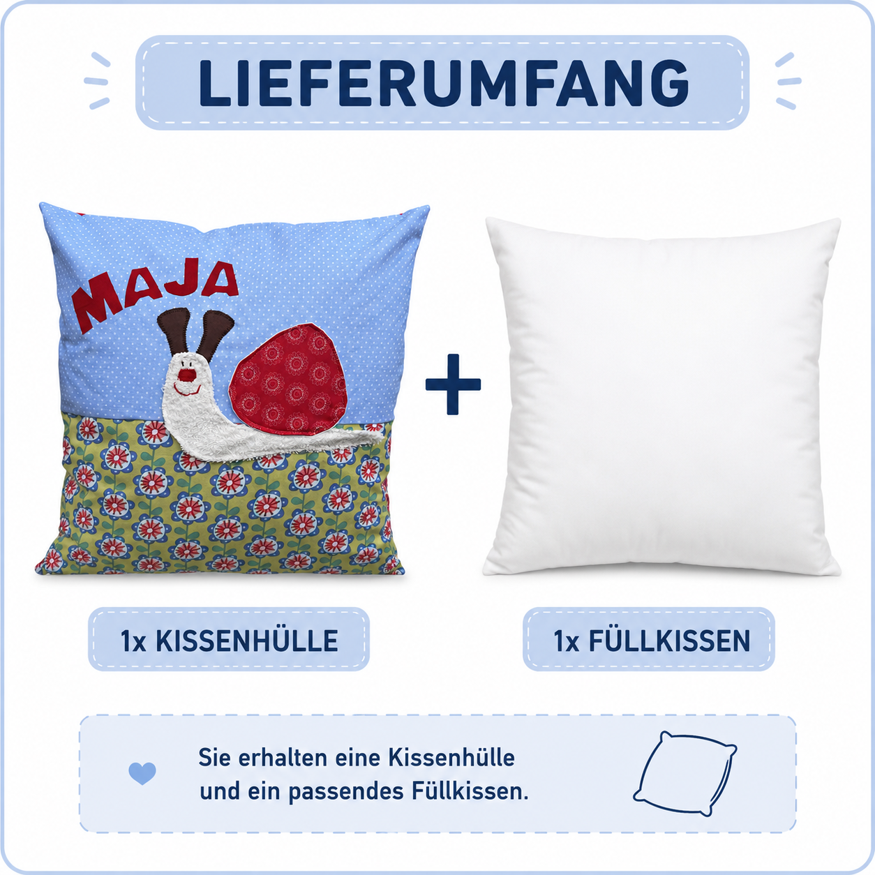 Kuschelkissen Schnecke – liebevolles Babygeschenk mit Namen zur Taufe
