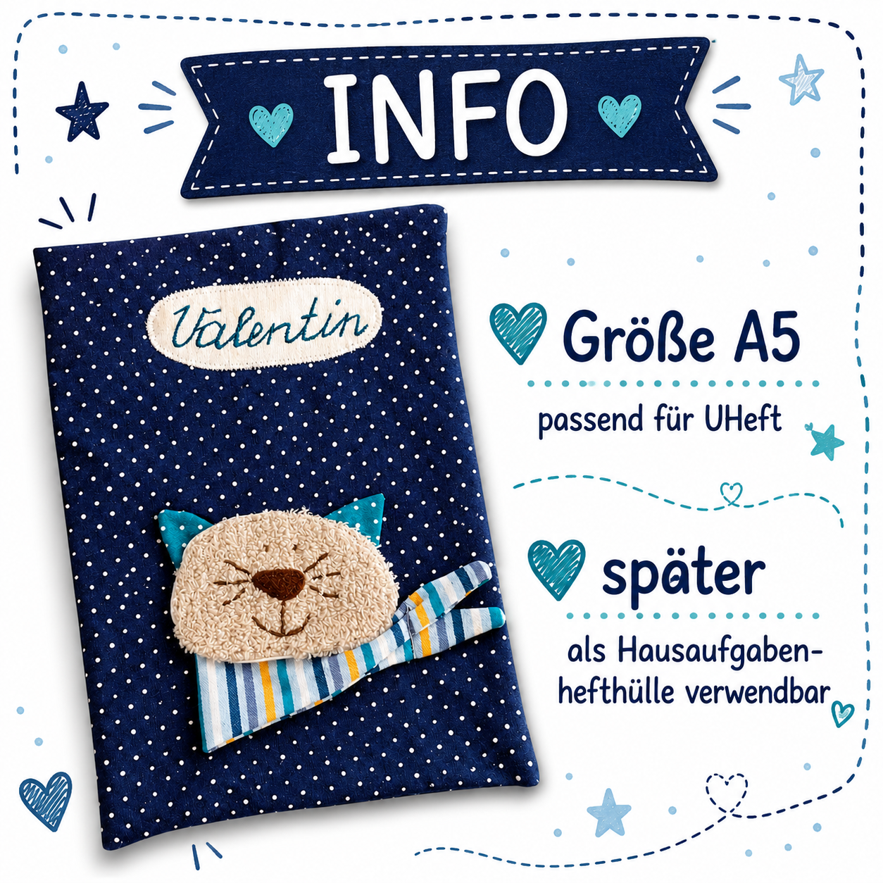 Handgemachte U-Heft-Hülle “Katze” – personalisiert & mit liebevollen Details