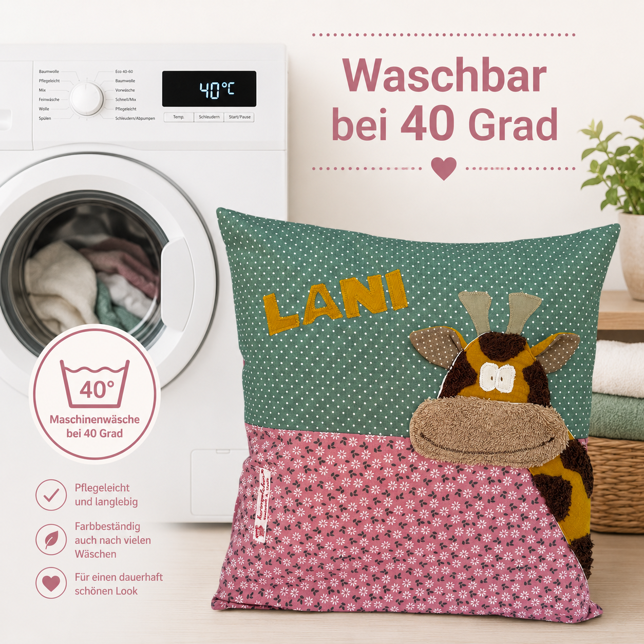Kissen personalisiert mit Namen Giraffe | Personalisierte Geschenke Baby | Besonderes Geschenk zur Geburt