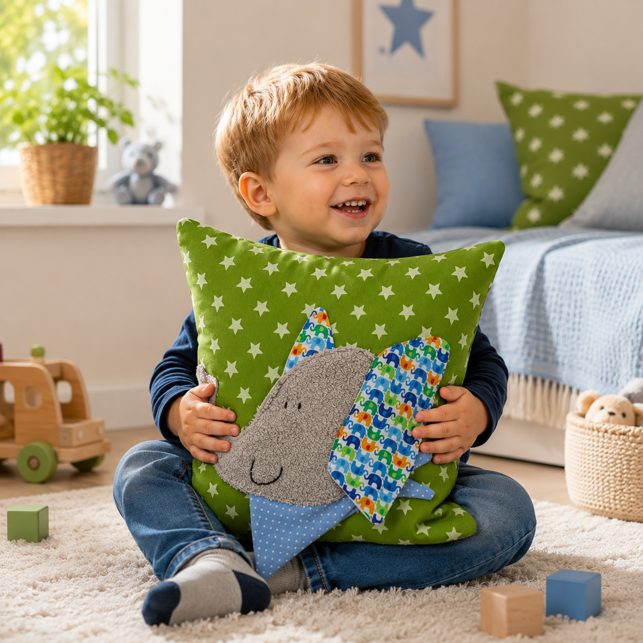 Reisekissen Elefant 30x30 cm – Handgemachtes KINDERKISSEN für Kleinkinder
