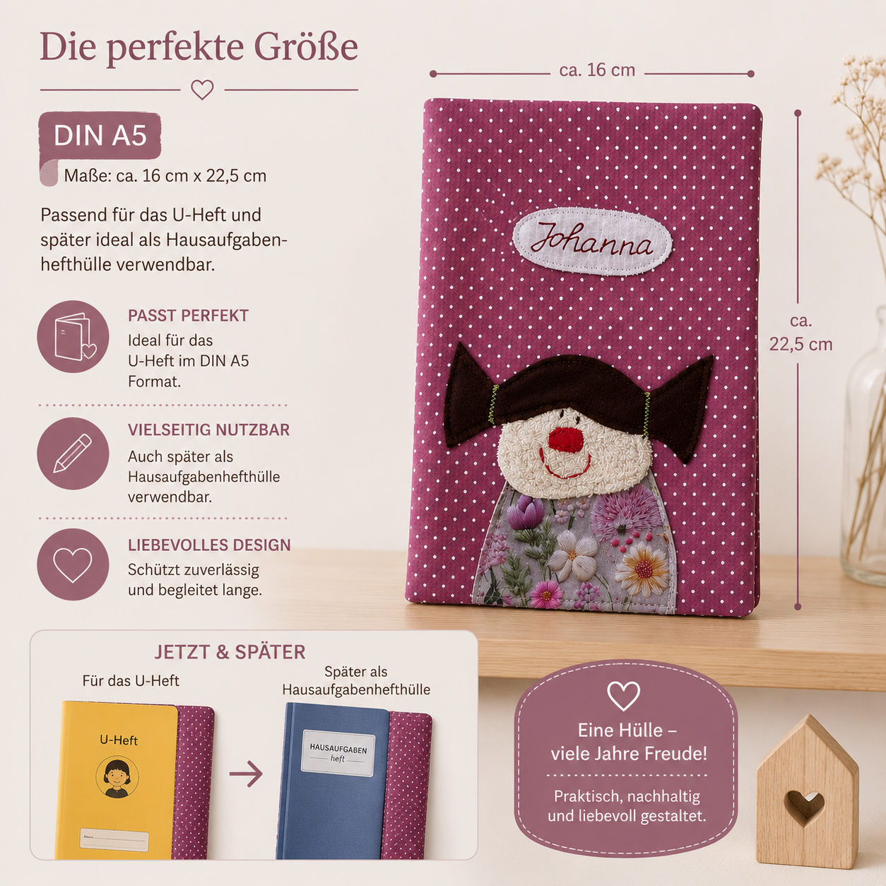 U-Heft Hülle Mädchen Altrosa personalisiert | Geschenk zur Geburt mit Namen