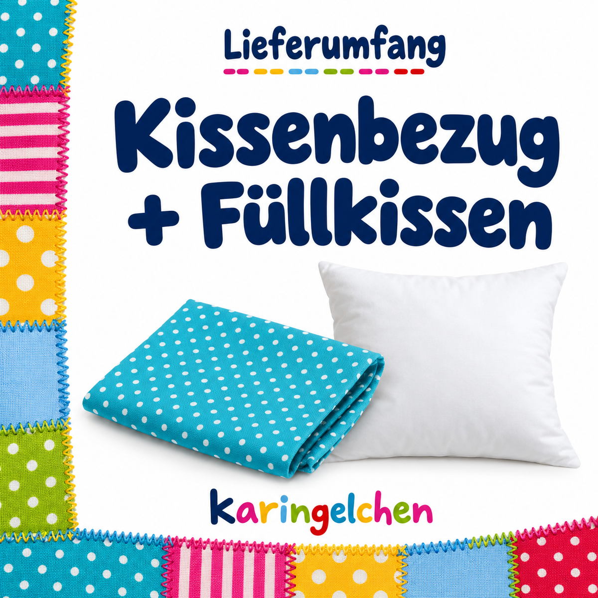 Kinderkissen mit Namen – Hund mit bunten Streifen, 40 × 40 cm