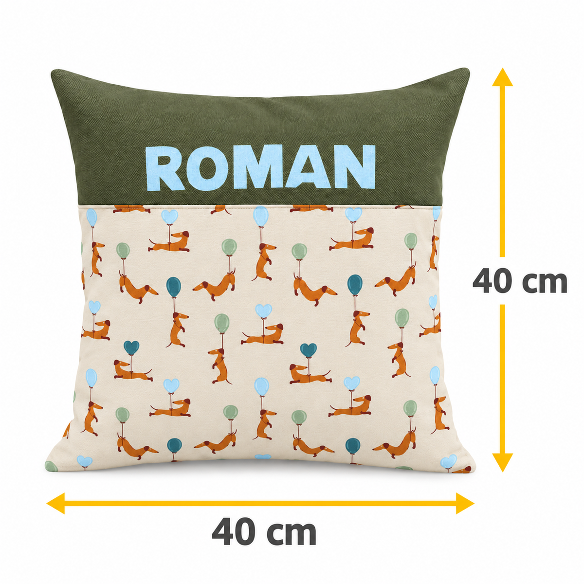 Dackelkissen mit Namen – personalisiertes Kinderkissen 40 × 40 cm