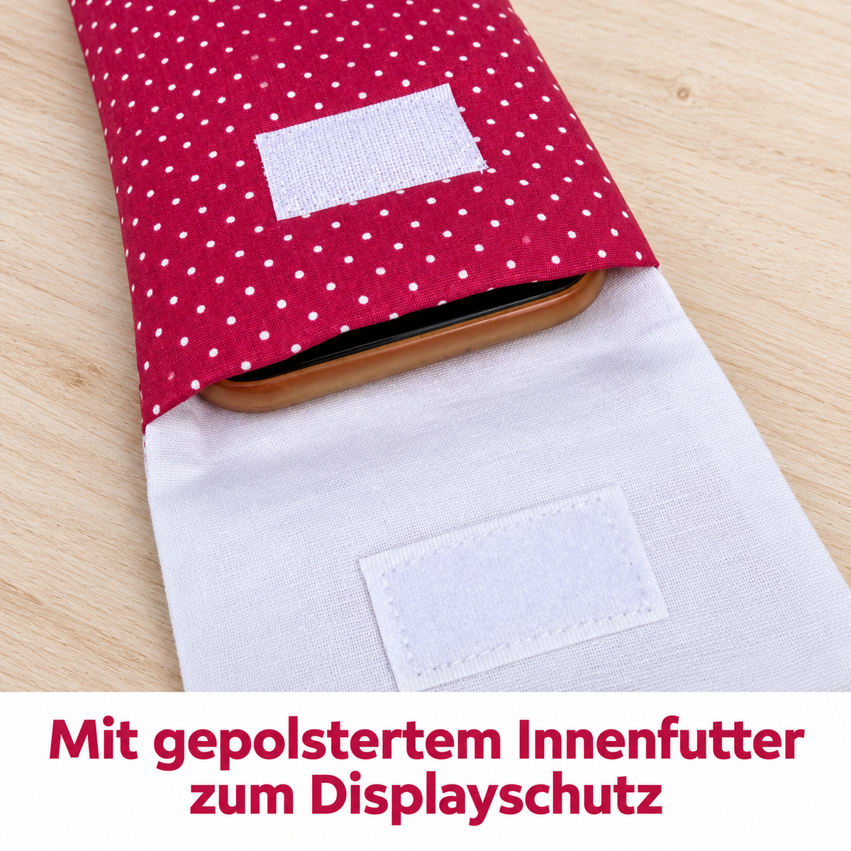 Handytasche aus Stoff – gepolstert, mit Blumen & Punkten in Pink