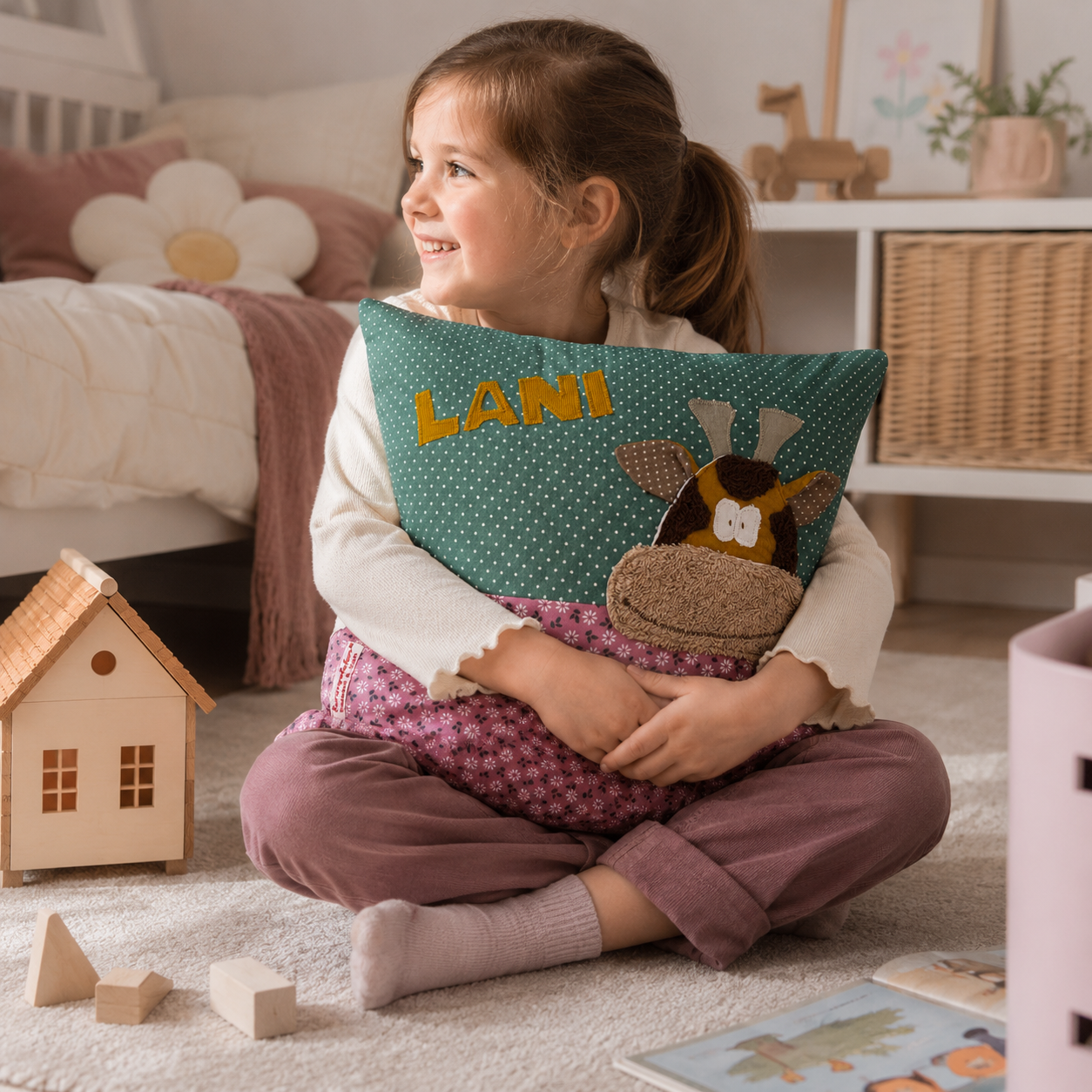 Kissen personalisiert mit Namen Giraffe | Personalisierte Geschenke Baby | Besonderes Geschenk zur Geburt