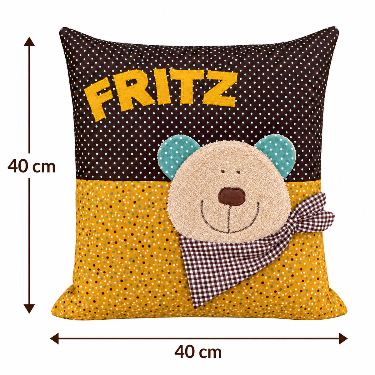 Bärenkissen mit Namen – personalisiertes Kissen Bär, 40 × 40 cm