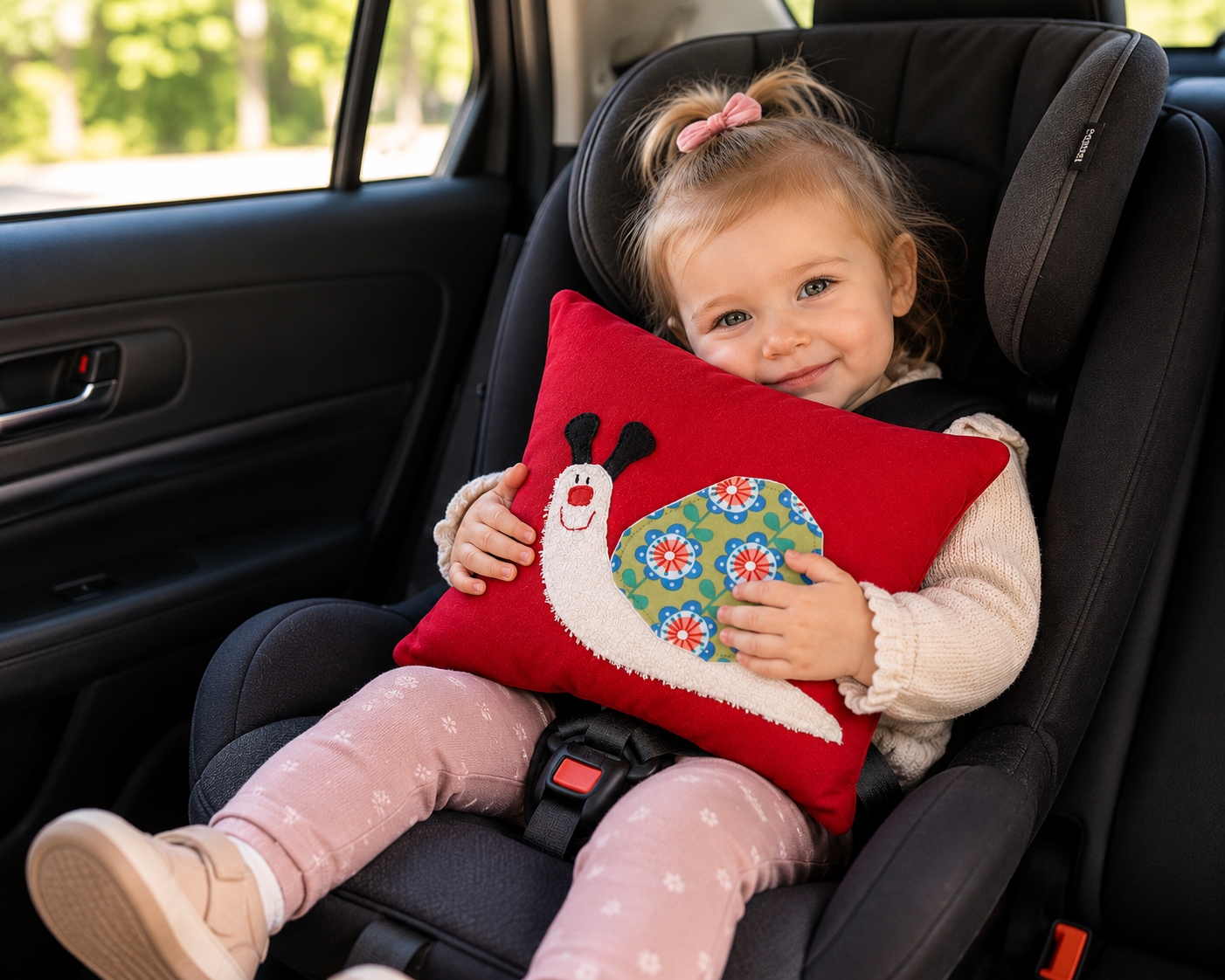 Reisekissen Schnecke Rot für Kinder – Kuschelkissen für Auto, Urlaub & Kindergarten