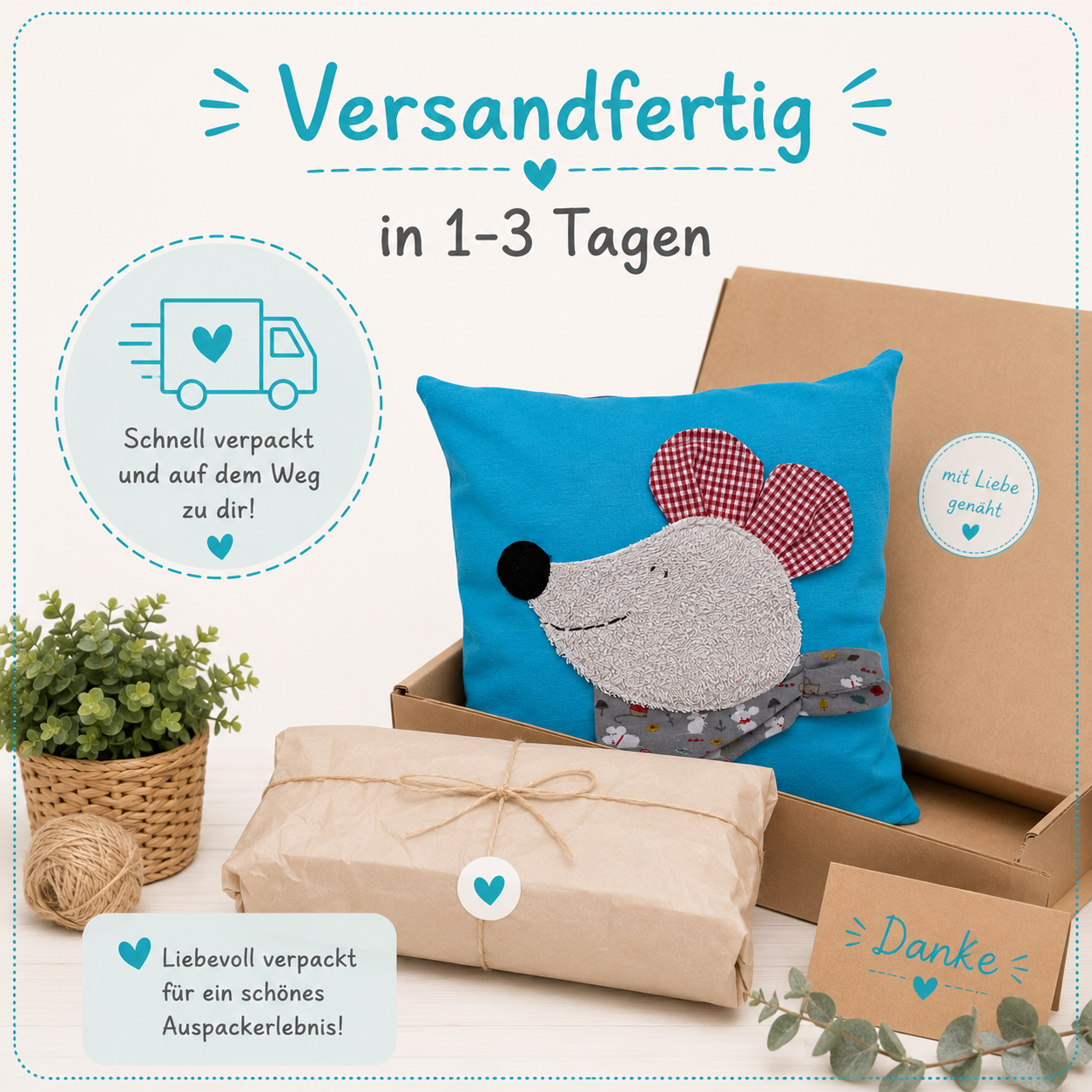 Reisekissen für Kinder Maus – Kuschelkissen 30x30 | Geschenk zur Geburt
