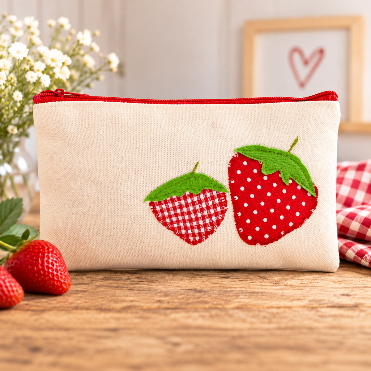 Kleine Kosmetiktasche mit Erdbeeren