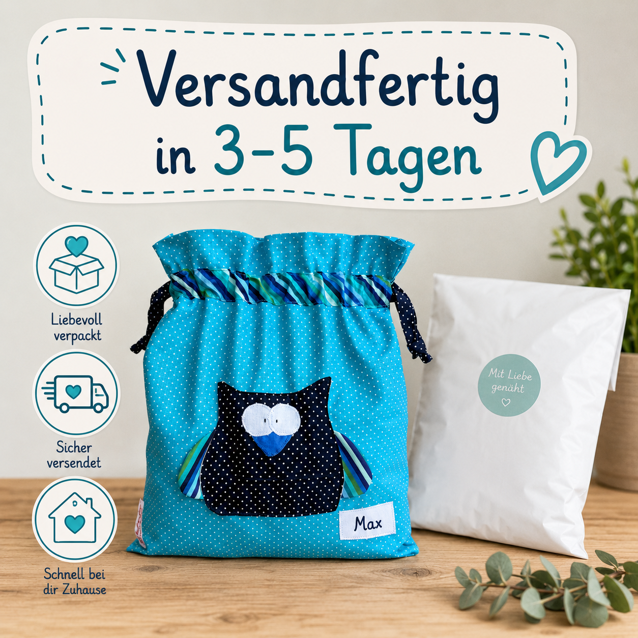 Wetbag Eule personalisiert – Wasserabweisende Nasstasche für Kita & Schwimmen
