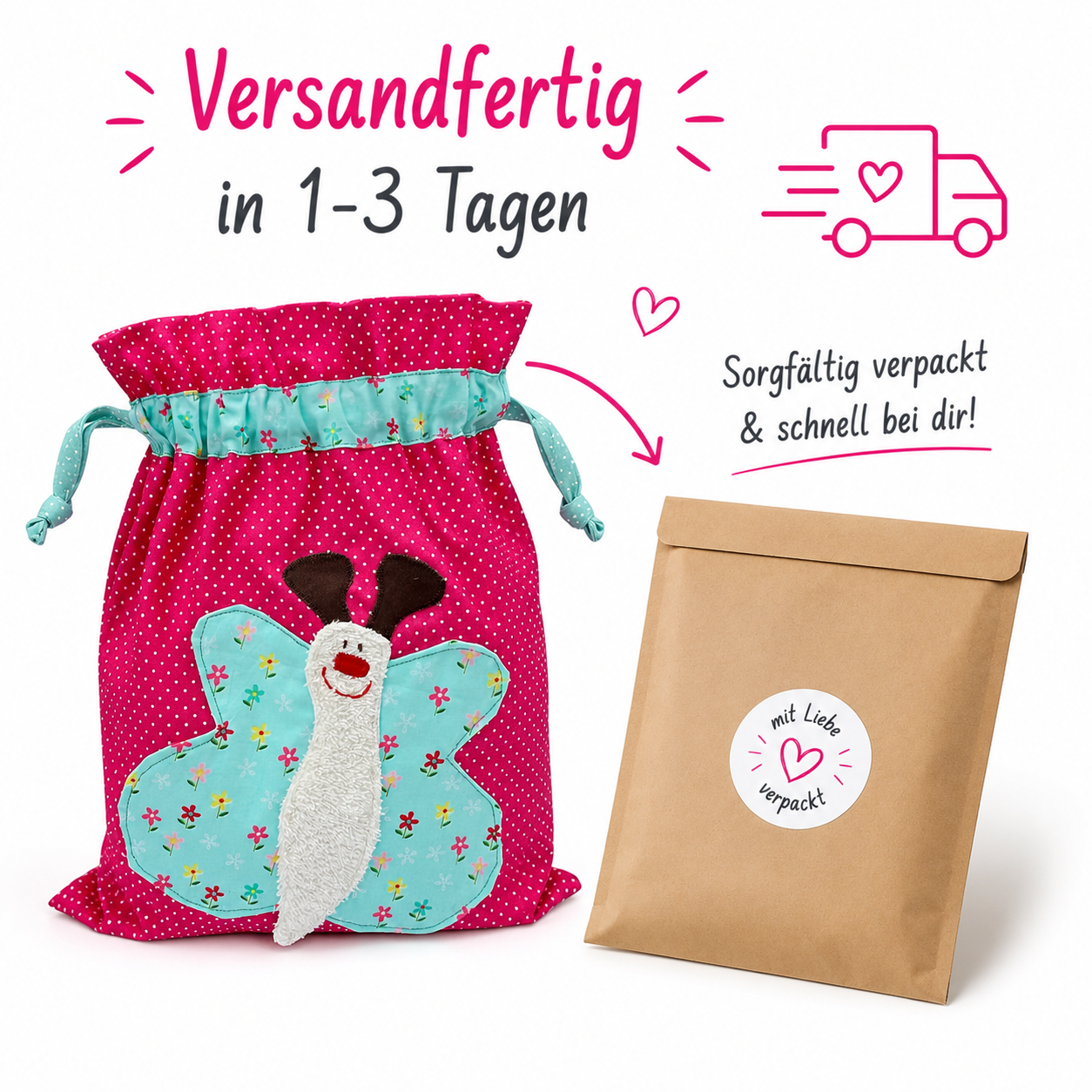 Nasstasche Schmetterling | Wetbag pink für Kita & Schwimmen | Geschenkideen erster Geburtstag
