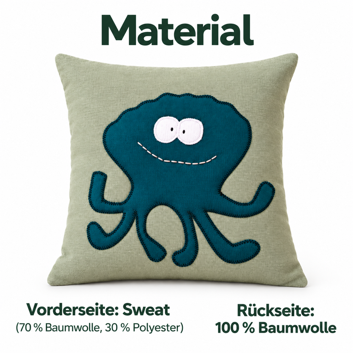 Reisekissen Tintenfisch 30 × 30 cm – Salbei & Petrol