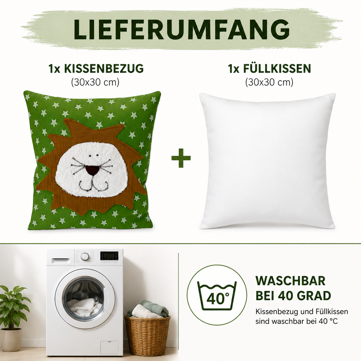 Reisekissen Löwe für Kinder 30x30 cm – Kuschelkissen für Auto, Urlaub & Kinderwagen