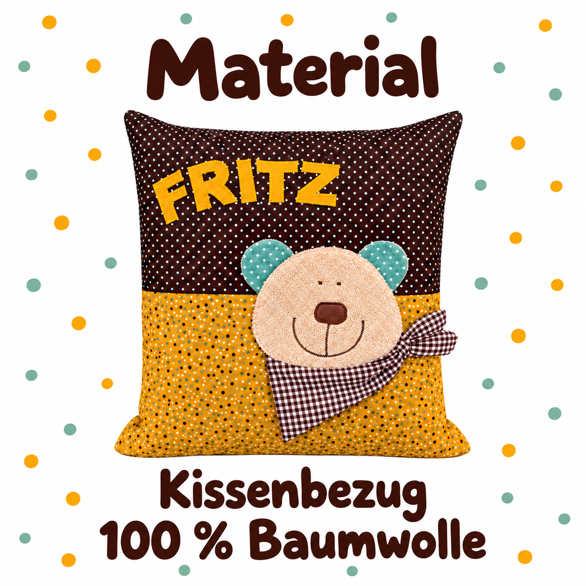 Bärenkissen mit Namen – personalisiertes Kissen Bär, 40 × 40 cm