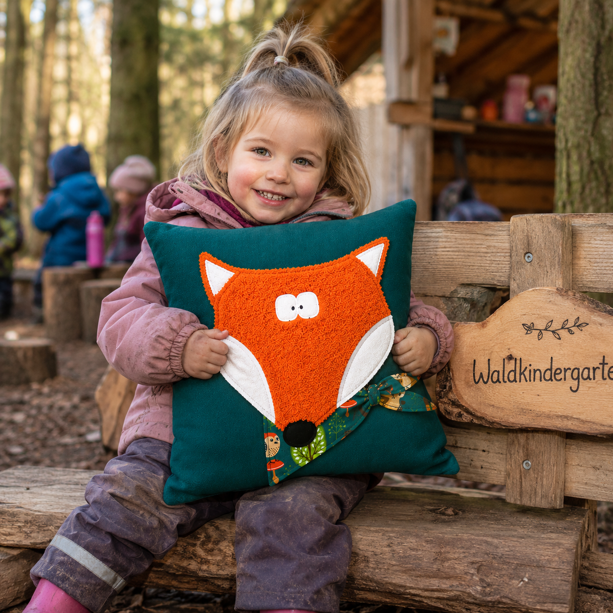 Reisekissen Fuchs 30x30 cm – Handgemachtes Kinderkissen für Auto, Urlaub & Ausflüge