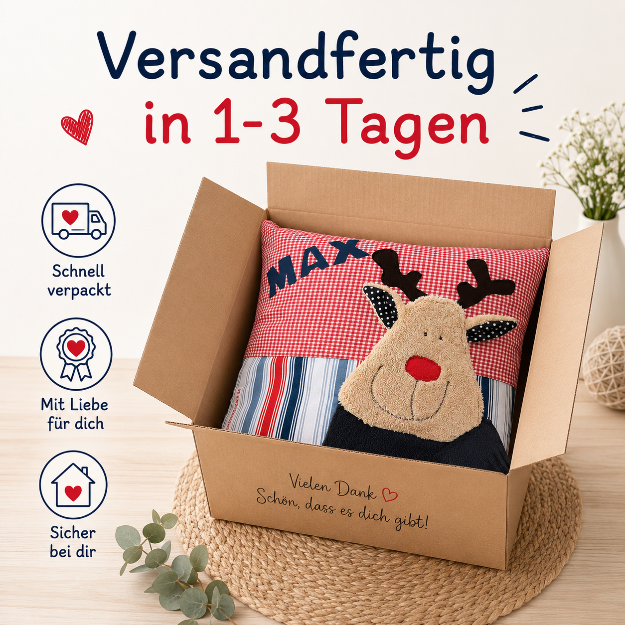 Personalisiertes Kissen Elch – Weihnachtskissen für Kinder
