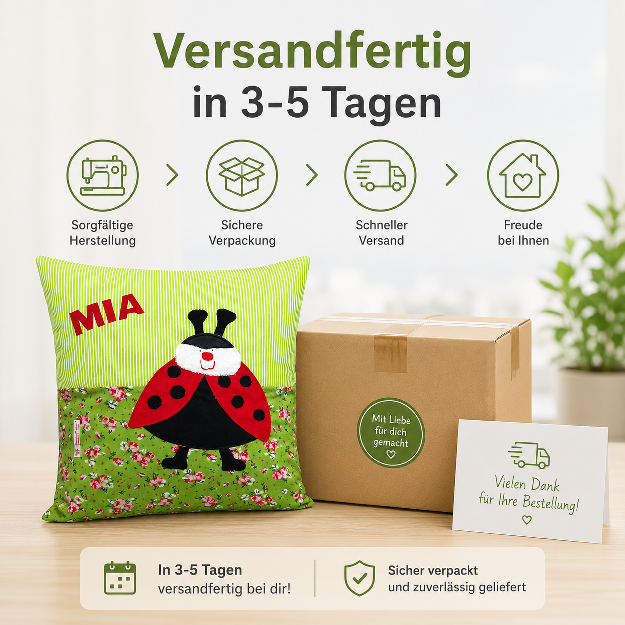 Kissen Marienkäfer personalisiert - Kinderkissen mit Namen