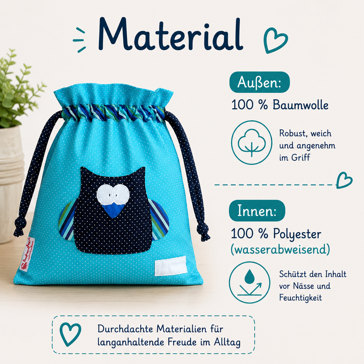 Wetbag Eule personalisiert – Wasserabweisende Nasstasche für Kita & Schwimmen