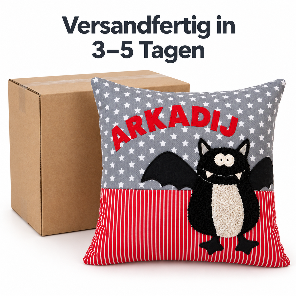 Personalisiertes Kinderkissen Fledermaus mit Namen – 40 × 40 cm