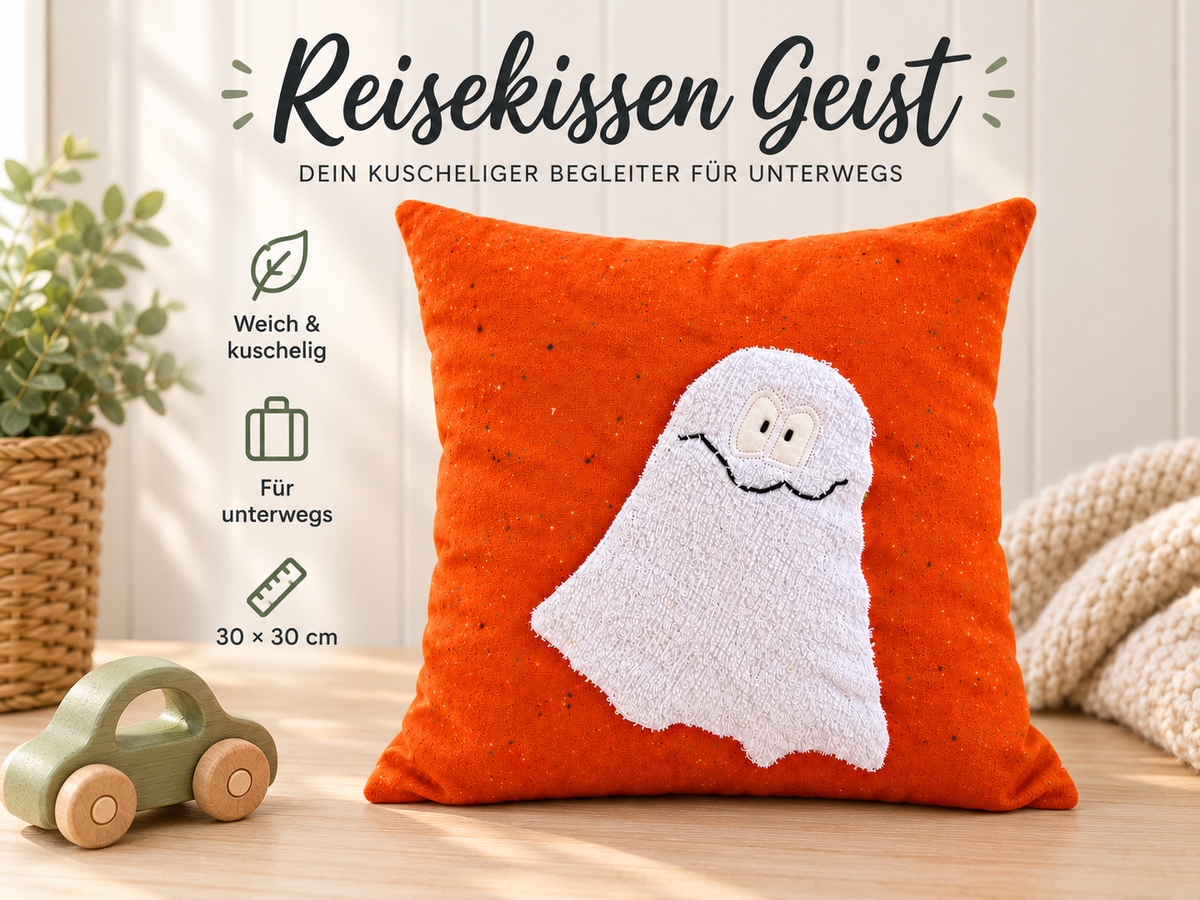 Kinderkissen Geist 30×30 cm – Orange, Gespensterkissen