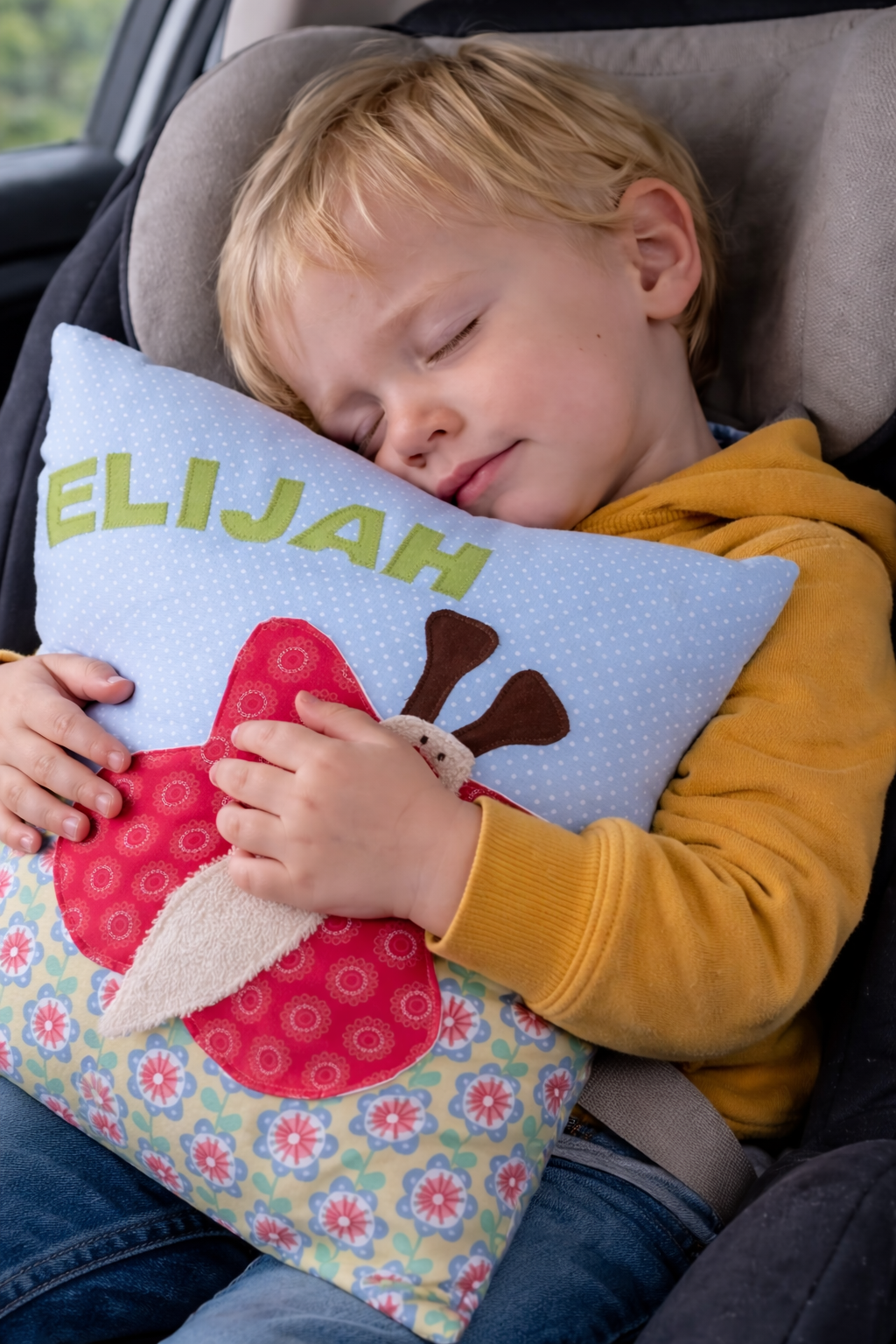Kissen personalisiert mit Namen -Handgemachtes Babygeschenk zur Geburt mit Schmetterling
