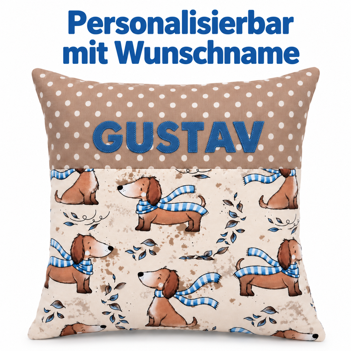 Dackelkissen mit Namen 40 × 40 cm – Geschenk für deinen Enkel