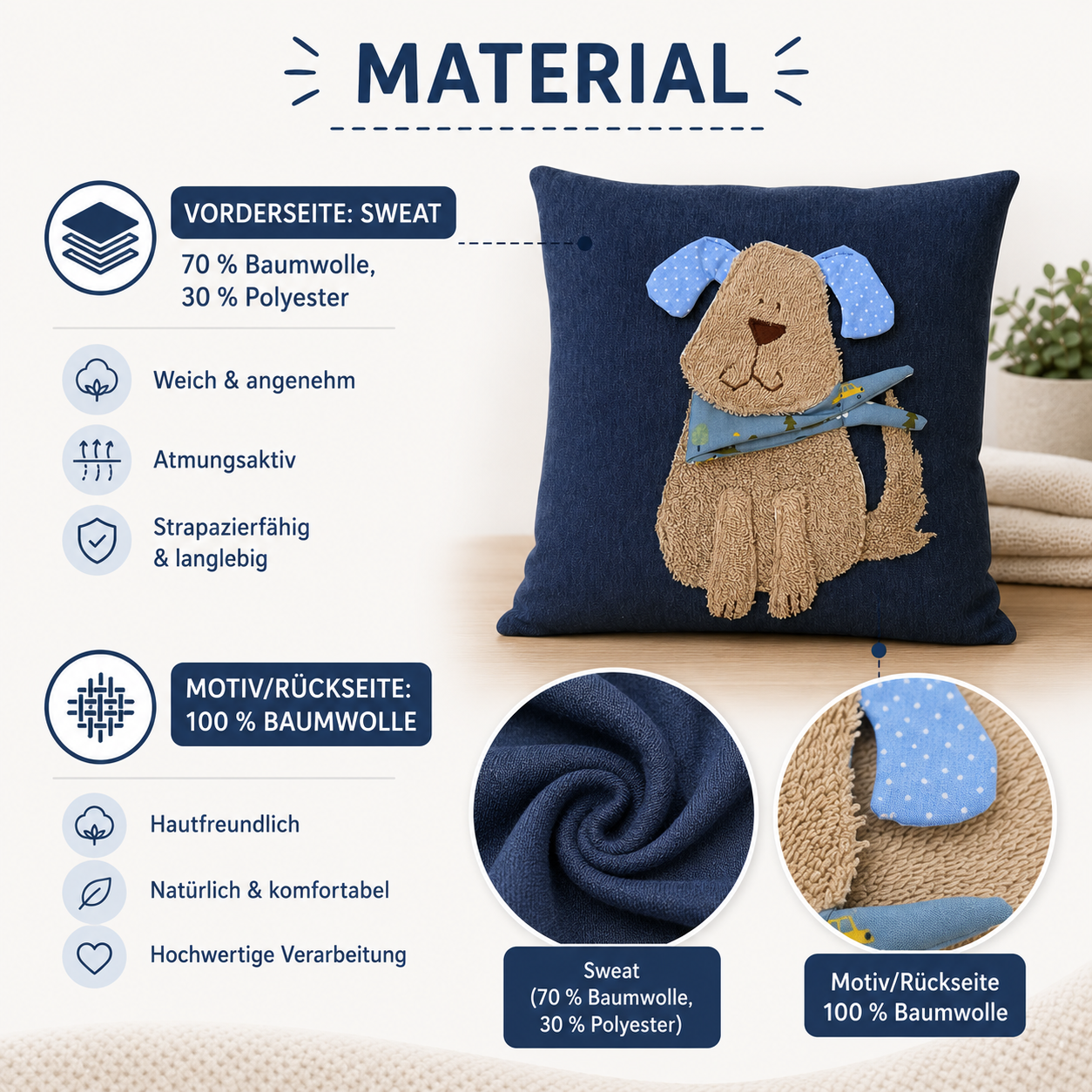 Reisekissen Hund 30x30 cm – Kuschelkissen für Auto, Urlaub & Kinderwagen