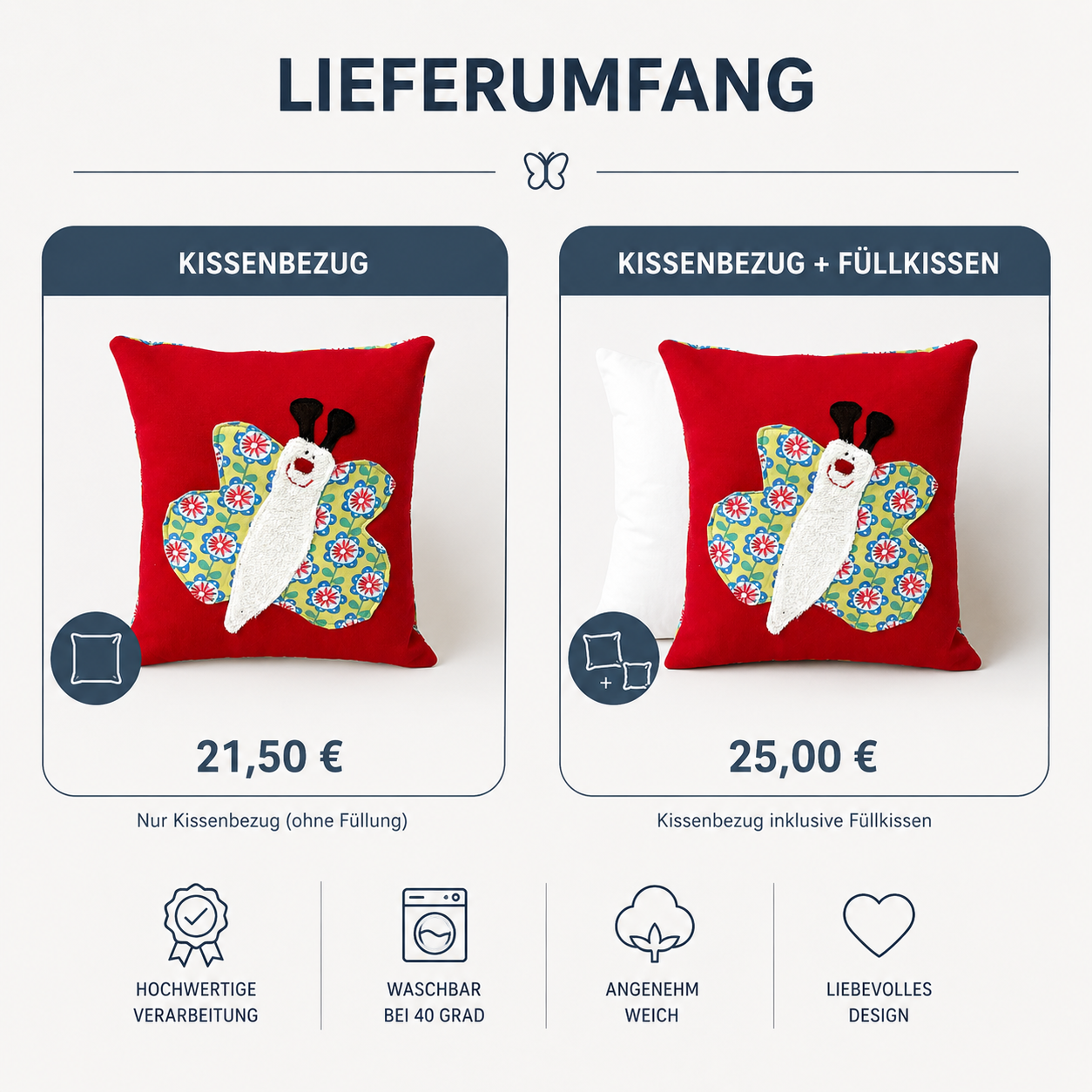 Reisekissen Schmetterling für Kinder – Kuschelkissen für Auto, Urlaub & Kindergarten