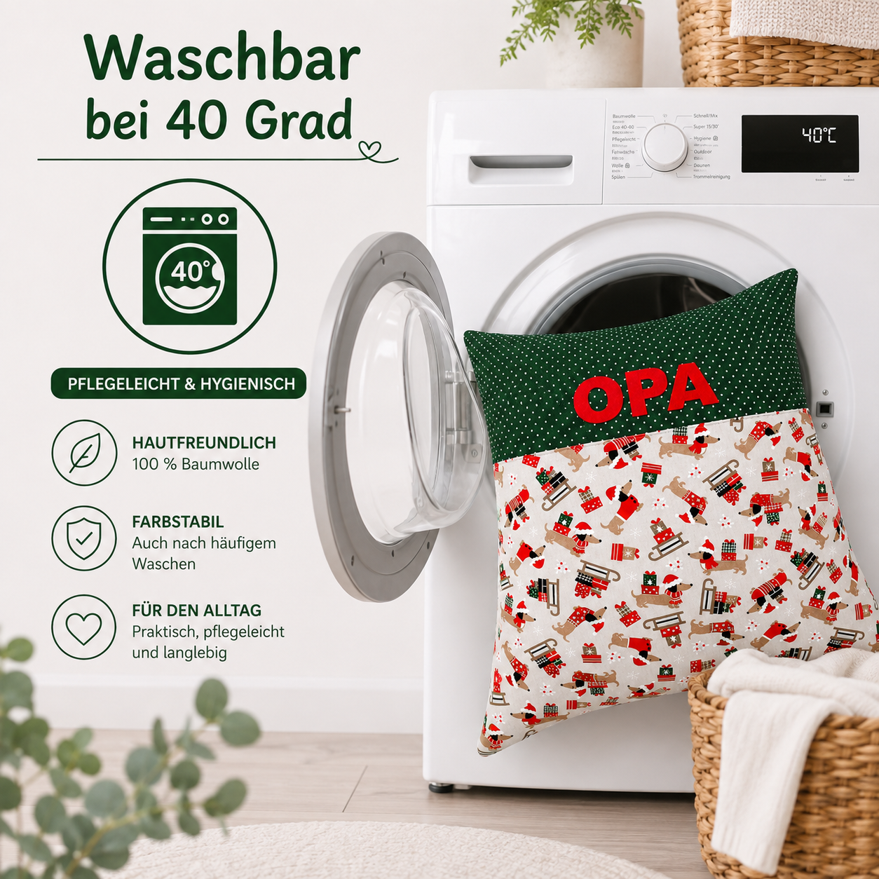 Weihnachtskissen für Opa mit Dackel – personalisierbar