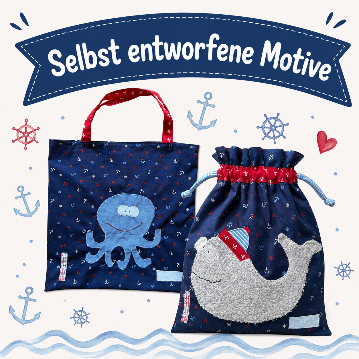Wetbagset Wal & Tintenfisch | KitaSet mit Wetbag & Garderobenbeutel | personalisierbar